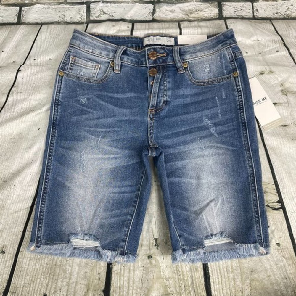MISS ME Medium Blue Mid Rise Biker Short 25 - Picture 9 of 16
